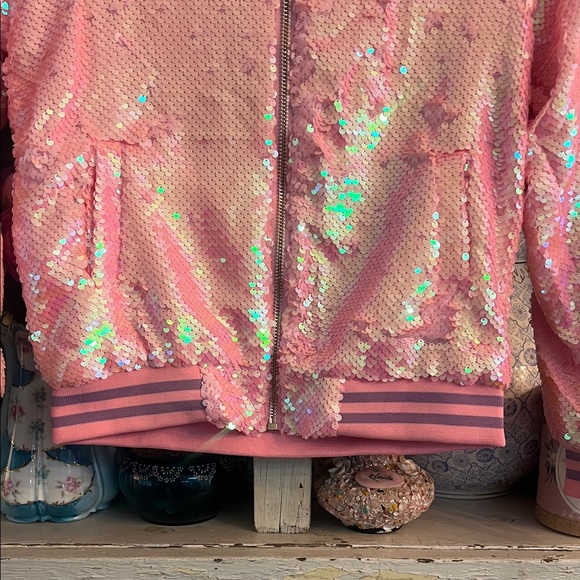 Pink Sequin Jacket with Butterfly Patches custom made by 3 wildflower designs !! - Picture 2 of 13